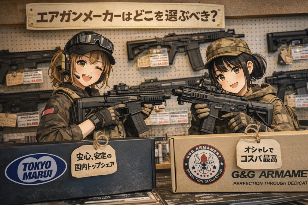 エアガンメーカーはどこを選ぶべき?イラスト