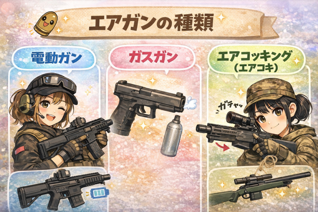 エアガンの種類イラスト