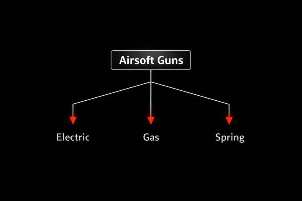 エアガンは動力源で分類されるイラスト
